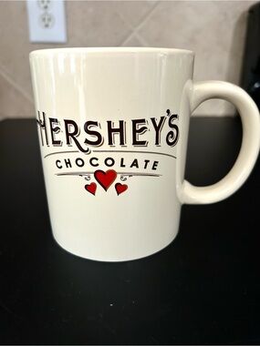 Hershey's Chocolate Cream White Ceramic Mug with Red Heart Accents